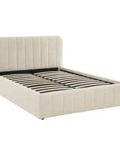 Homifab Lits Lit Coffre 140x190 En Tissu Bouclé Beige + Tête De Lit + Sommier -Sommiers Soldes lit coffre 140x190 en tissu boucle beige tete de lit sommier 5