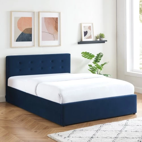 Homifab Lits Lit Coffre 140x190 En Velours Bleu Foncé Avec Tête De Lit Et Sommier 5 Homifab Lits Lit Coffre 140x190 En Velours Bleu Foncé Avec Tête De Lit Et Sommier – Image 3