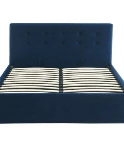 Homifab Lits Lit Coffre 140x190 En Velours Bleu Foncé Avec Tête De Lit Et Sommier