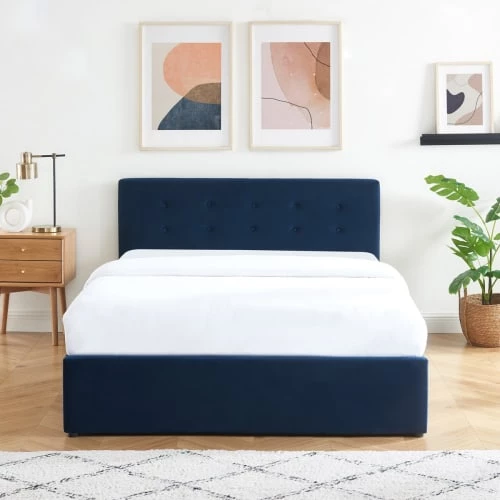 Homifab Lits Lit Coffre 140x190 En Velours Bleu Foncé Avec Tête De Lit Et Sommier 6 Homifab Lits Lit Coffre 140x190 En Velours Bleu Foncé Avec Tête De Lit Et Sommier – Image 4