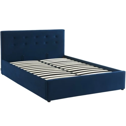 Homifab Lits Lit Coffre 140x190 En Velours Bleu Foncé Avec Tête De Lit Et Sommier 7 Homifab Lits Lit Coffre 140x190 En Velours Bleu Foncé Avec Tête De Lit Et Sommier – Image 5