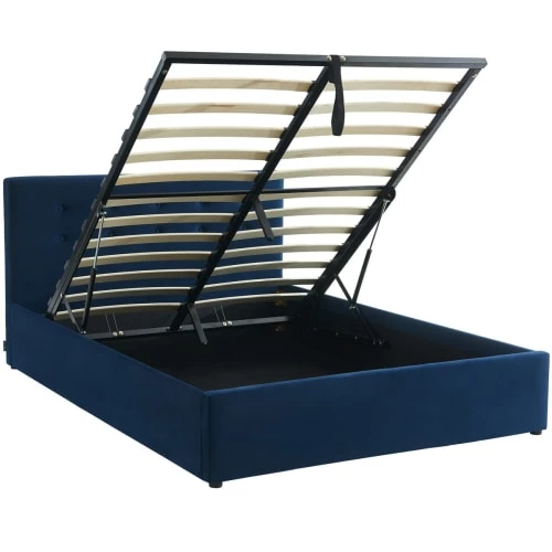Homifab Lits Lit Coffre 140x190 En Velours Bleu Foncé Avec Tête De Lit Et Sommier 8 Homifab Lits Lit Coffre 140x190 En Velours Bleu Foncé Avec Tête De Lit Et Sommier – Image 6