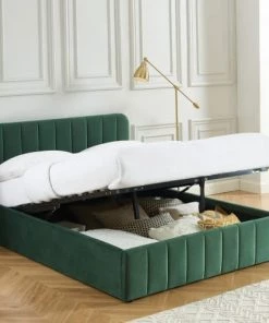 Homifab Lits Lit Coffre 140x190 En Velours Vert + Tête De Lit + Sommier à Lattes 9 Homifab Lits Lit Coffre 140x190 En Velours Vert + Tête De Lit + Sommier à Lattes -Sommiers Soldes lit coffre 140x190 en velours vert tete de lit sommier a lattes 1