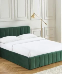 Homifab Lits Lit Coffre 140x190 En Velours Vert + Tête De Lit + Sommier à Lattes 10 Homifab Lits Lit Coffre 140x190 En Velours Vert + Tête De Lit + Sommier à Lattes -Sommiers Soldes lit coffre 140x190 en velours vert tete de lit sommier a lattes 2