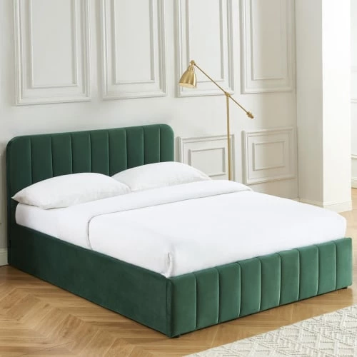 Homifab Lits Lit Coffre 140x190 En Velours Vert + Tête De Lit + Sommier à Lattes 5 Homifab Lits Lit Coffre 140x190 En Velours Vert + Tête De Lit + Sommier à Lattes – Image 3