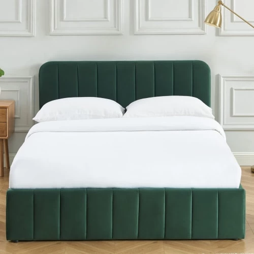 Homifab Lits Lit Coffre 140x190 En Velours Vert + Tête De Lit + Sommier à Lattes 6 Homifab Lits Lit Coffre 140x190 En Velours Vert + Tête De Lit + Sommier à Lattes – Image 4