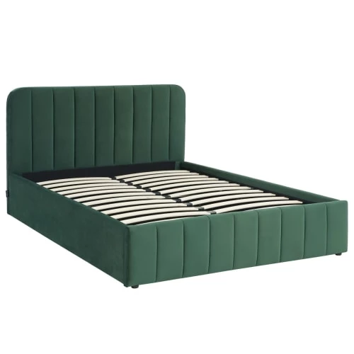 Homifab Lits Lit Coffre 140x190 En Velours Vert + Tête De Lit + Sommier à Lattes 8 Homifab Lits Lit Coffre 140x190 En Velours Vert + Tête De Lit + Sommier à Lattes – Image 6