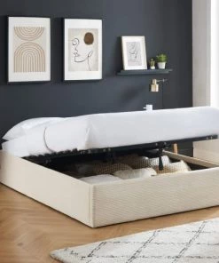 Homifab Lits Lit Coffre 140x190cm En Velours Côtelé Beige + Sommier à Lattes 9 Homifab Lits Lit Coffre 140x190cm En Velours Côtelé Beige + Sommier à Lattes -Sommiers Soldes lit coffre 140x190cm en velours cotele beige sommier a lattes 1