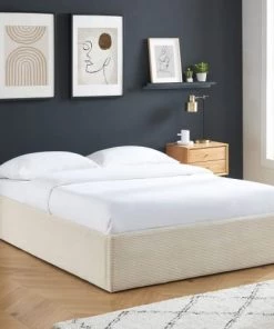 Homifab Lits Lit Coffre 140x190cm En Velours Côtelé Beige + Sommier à Lattes 10 Homifab Lits Lit Coffre 140x190cm En Velours Côtelé Beige + Sommier à Lattes -Sommiers Soldes lit coffre 140x190cm en velours cotele beige sommier a lattes 2