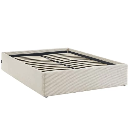 Homifab Lits Lit Coffre 140x190cm En Velours Côtelé Beige + Sommier à Lattes 7 Homifab Lits Lit Coffre 140x190cm En Velours Côtelé Beige + Sommier à Lattes – Image 5