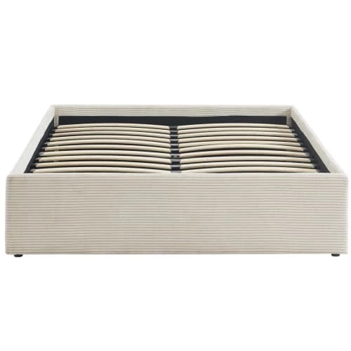 Homifab Lits Lit Coffre 140x190cm En Velours Côtelé Beige + Sommier à Lattes 8 Homifab Lits Lit Coffre 140x190cm En Velours Côtelé Beige + Sommier à Lattes – Image 6