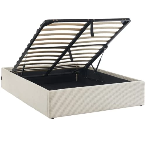 Homifab Lits Lit Coffre 140x190cm En Velours Côtelé Beige + Sommier à Lattes 3 Homifab Lits Lit Coffre 140x190cm En Velours Côtelé Beige + Sommier à Lattes