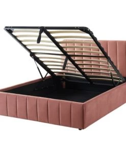 ELLE Décoration Lits Lit Coffre 140x190cm En Velours Rose + Tête De Lit + Sommier à Lattes