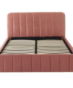 ELLE Décoration Lits Lit Coffre 140x190cm En Velours Rose + Tête De Lit + Sommier à Lattes -Sommiers Soldes lit coffre 140x190cm en velours rose tete de lit sommier a lattes 3