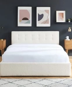 Homifab Lits Lit Coffre 160x200 En Tissu Bouclé Beige Avec Tête De Lit Et Sommier -Sommiers Soldes lit coffre 160x200 en tissu boucle beige avec tete de lit et sommier 3