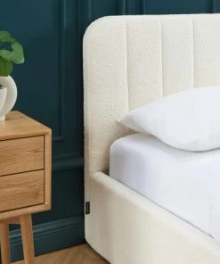 Homifab Lits Lit Coffre 160x200 En Tissu Bouclé écru + Tête De Lit + Sommier -Sommiers Soldes lit coffre 160x200 en tissu boucle ecru tete de lit sommier 3