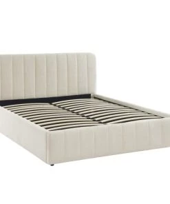 Homifab Lits Lit Coffre 160x200 En Tissu Bouclé écru + Tête De Lit + Sommier -Sommiers Soldes lit coffre 160x200 en tissu boucle ecru tete de lit sommier 5