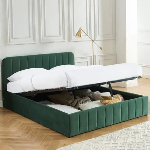 Homifab Lits Lit Coffre 160x200 En Velours Vert + Tête De Lit + Sommier à Lattes 4 Homifab Lits Lit Coffre 160x200 En Velours Vert + Tête De Lit + Sommier à Lattes – Image 2