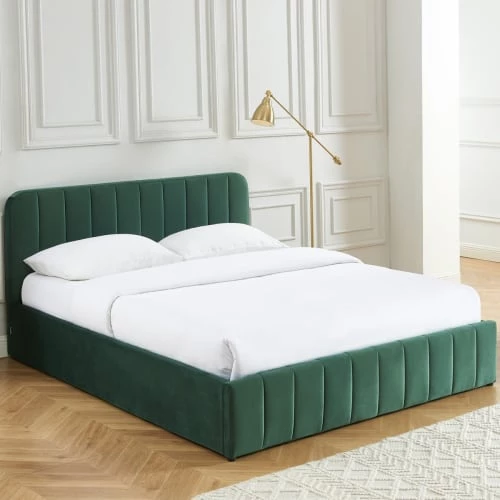 Homifab Lits Lit Coffre 160x200 En Velours Vert + Tête De Lit + Sommier à Lattes 5 Homifab Lits Lit Coffre 160x200 En Velours Vert + Tête De Lit + Sommier à Lattes – Image 3