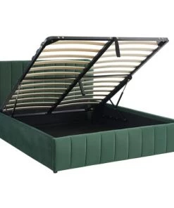 Homifab Lits Lit Coffre 160x200 En Velours Vert + Tête De Lit + Sommier à Lattes