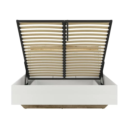 Brw Lits Lit Coffre 160x200 Sommier Inclus Avec Led Blanc Laqué Et Naturel 4 Brw Lits Lit Coffre 160x200 Sommier Inclus Avec Led Blanc Laqué Et Naturel – Image 2