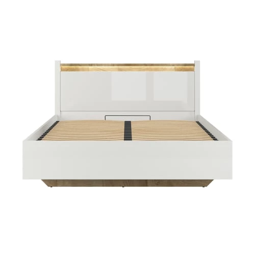 Brw Lits Lit Coffre 160x200 Sommier Inclus Avec Led Blanc Laqué Et Naturel 5 Brw Lits Lit Coffre 160x200 Sommier Inclus Avec Led Blanc Laqué Et Naturel – Image 3