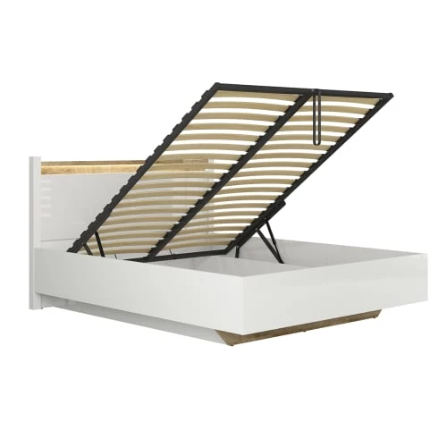 Brw Lits Lit Coffre 160x200 Sommier Inclus Avec Led Blanc Laqué Et Naturel 3 Brw Lits Lit Coffre 160x200 Sommier Inclus Avec Led Blanc Laqué Et Naturel