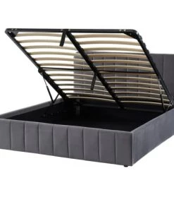 ELLE Décoration Lits Lit Coffre 160x200cm En Velours Gris + Tête De Lit + Sommier à Lattes