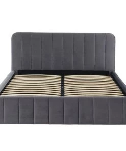 ELLE Décoration Lits Lit Coffre 160x200cm En Velours Gris + Tête De Lit + Sommier à Lattes -Sommiers Soldes lit coffre 160x200cm en velours gris tete de lit sommier a lattes 3