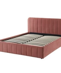 ELLE Décoration Lits Lit Coffre 160x200cm En Velours Rose + Tête De Lit + Sommier à Lattes -Sommiers Soldes lit coffre 160x200cm en velours rose tete de lit sommier a lattes 2