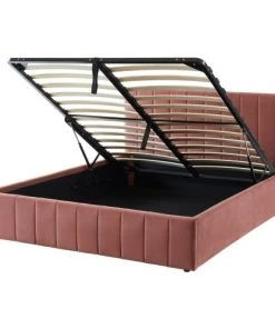 ELLE Décoration Lits Lit Coffre 160x200cm En Velours Rose + Tête De Lit + Sommier à Lattes