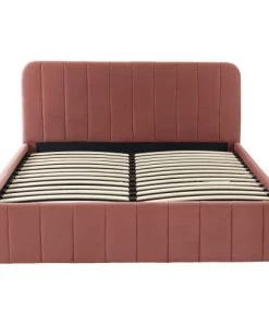 ELLE Décoration Lits Lit Coffre 160x200cm En Velours Rose + Tête De Lit + Sommier à Lattes -Sommiers Soldes lit coffre 160x200cm en velours rose tete de lit sommier a lattes 3