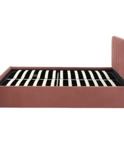 ELLE Décoration Lits Lit Coffre 160x200cm En Velours Rose + Tête De Lit + Sommier à Lattes -Sommiers Soldes lit coffre 160x200cm en velours rose tete de lit sommier a lattes 4