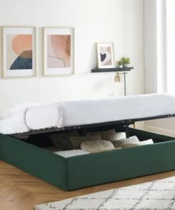 Homifab Lits Lit Coffre 160x200cm En Velours Vert + Sommier à Lattes -Sommiers Soldes lit coffre 160x200cm en velours vert sommier a lattes 1