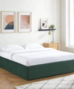 Homifab Lits Lit Coffre 160x200cm En Velours Vert + Sommier à Lattes -Sommiers Soldes lit coffre 160x200cm en velours vert sommier a lattes 2