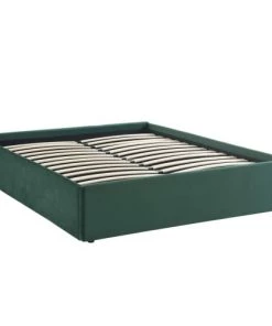 Homifab Lits Lit Coffre 160x200cm En Velours Vert + Sommier à Lattes -Sommiers Soldes lit coffre 160x200cm en velours vert sommier a lattes 4