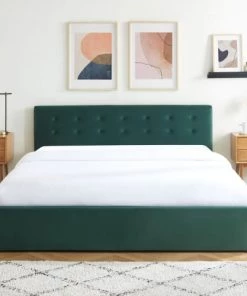 Homifab Lits Lit Coffre 180x200 En Velours Vert Avec Tête De Lit Et Sommier -Sommiers Soldes lit coffre 180x200 en velours vert avec tete de lit et sommier 2