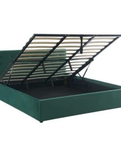 Homifab Lits Lit Coffre 180x200 En Velours Vert Avec Tête De Lit Et Sommier