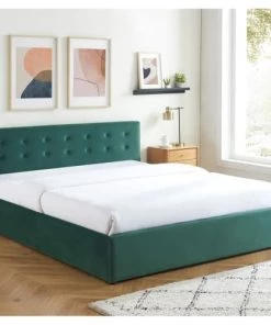 Homifab Lits Lit Coffre 180x200 En Velours Vert Avec Tête De Lit Et Sommier -Sommiers Soldes lit coffre 180x200 en velours vert avec tete de lit et sommier 4