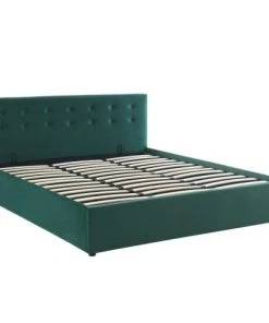Homifab Lits Lit Coffre 180x200 En Velours Vert Avec Tête De Lit Et Sommier -Sommiers Soldes lit coffre 180x200 en velours vert avec tete de lit et sommier 5