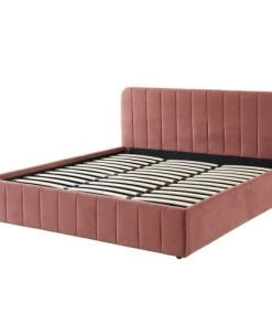 ELLE Décoration Lits Lit Coffre 180x200cm En Velours Rose + Tête De Lit + Sommier à Lattes -Sommiers Soldes lit coffre 180x200cm en velours rose tete de lit sommier a lattes 2