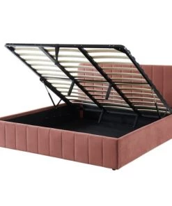 ELLE Décoration Lits Lit Coffre 180x200cm En Velours Rose + Tête De Lit + Sommier à Lattes