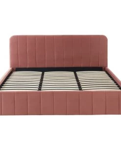 ELLE Décoration Lits Lit Coffre 180x200cm En Velours Rose + Tête De Lit + Sommier à Lattes -Sommiers Soldes lit coffre 180x200cm en velours rose tete de lit sommier a lattes 3