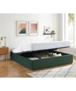 Homifab Lits Lit Coffre 180x200cm En Velours Vert + Sommier à Lattes -Sommiers Soldes lit coffre 180x200cm en velours vert sommier a lattes 1