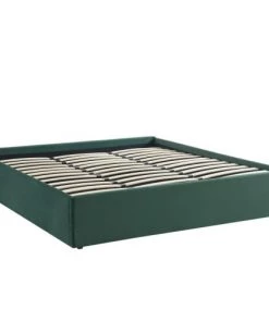 Homifab Lits Lit Coffre 180x200cm En Velours Vert + Sommier à Lattes -Sommiers Soldes lit coffre 180x200cm en velours vert sommier a lattes 4
