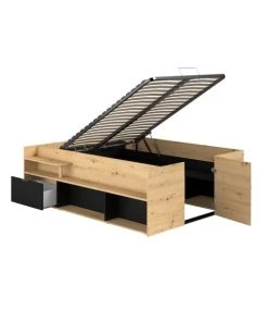 Calicosy Lits Lit Coffre Avec Rangements - 140x190/200 - Décor Chêne Artisan Et Noir -Sommiers Soldes lit coffre avec rangements 140x190 200 decor chene artisan et noir 2