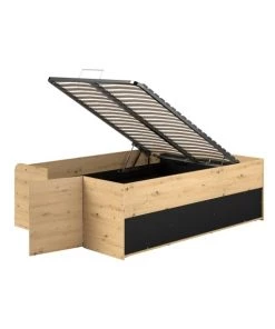 Calicosy Lits Lit Coffre Avec Rangements - 140x190/200 - Décor Chêne Artisan Et Noir -Sommiers Soldes lit coffre avec rangements 140x190 200 decor chene artisan et noir 4