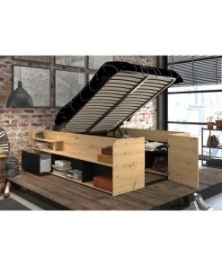 Calicosy Lits Lit Coffre Avec Rangements - 140x190/200 - Décor Chêne Artisan Et Noir -Sommiers Soldes lit coffre avec rangements 140x190 200 decor chene artisan et noir 5