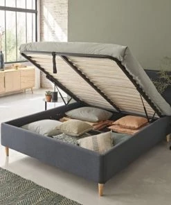 Maisons Du Monde Lits Lit Coffre Avec Sommier à Lattes Bleu Foncé 160x200 -Sommiers Soldes lit coffre avec sommier a lattes bleu fonce 160x200 1000 5 32 219628 6