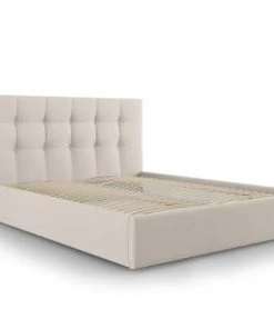 Micadoni Home Lits Lit Coffre Avec Tête De Lit 140x200 Cm En Tissu Structuré Beige